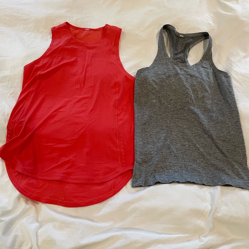 Women's Red and Gray Sleeveless Tops